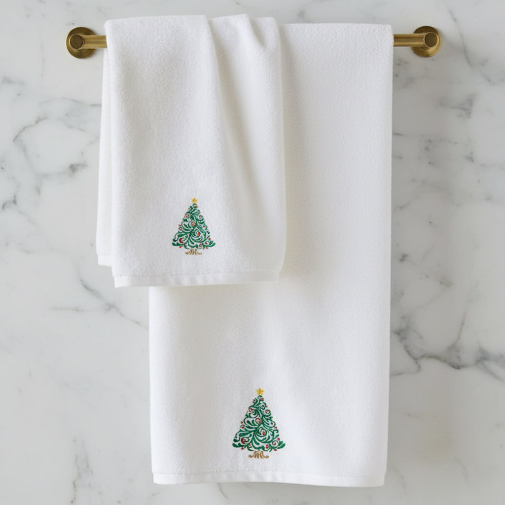 Christmas Bath Towel UAE - Embroidered Tree Design 70x140cm Cotton Dubai Abu Dhabi