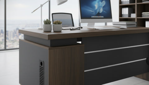 INFINI HOMES Executive Table UAE - Model KENO-160 Walnut Grey 160x80cm 3 Drawers Dubai Abu Dhabi Sharjah