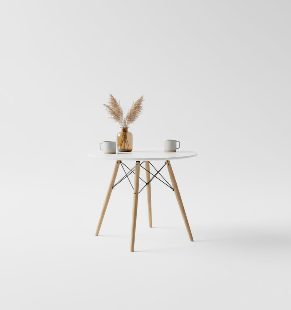 Round Side Table Dubai - Premium White Top Wood Support | UAE Furniture