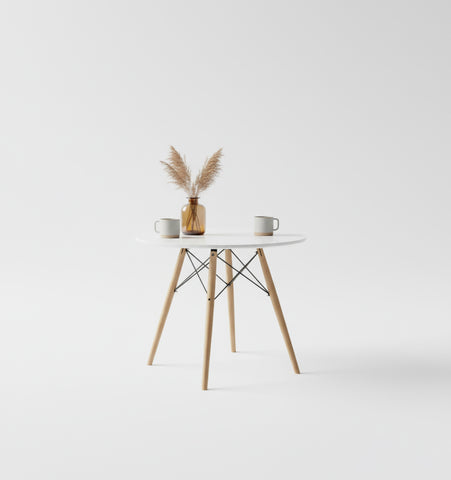 Round Side Table Dubai - Premium White Top Wood Support | UAE Furniture