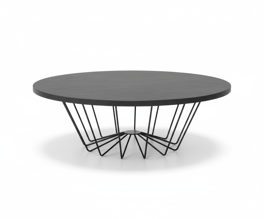 Round Decorative Table Dubai UAE - Premium Basalt Top & Black Steel Frame | INFINI HOMES