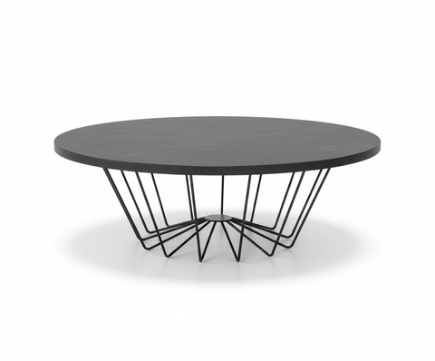 Round Decorative Table Dubai UAE - Premium Basalt Top & Black Steel Frame | INFINI HOMES
