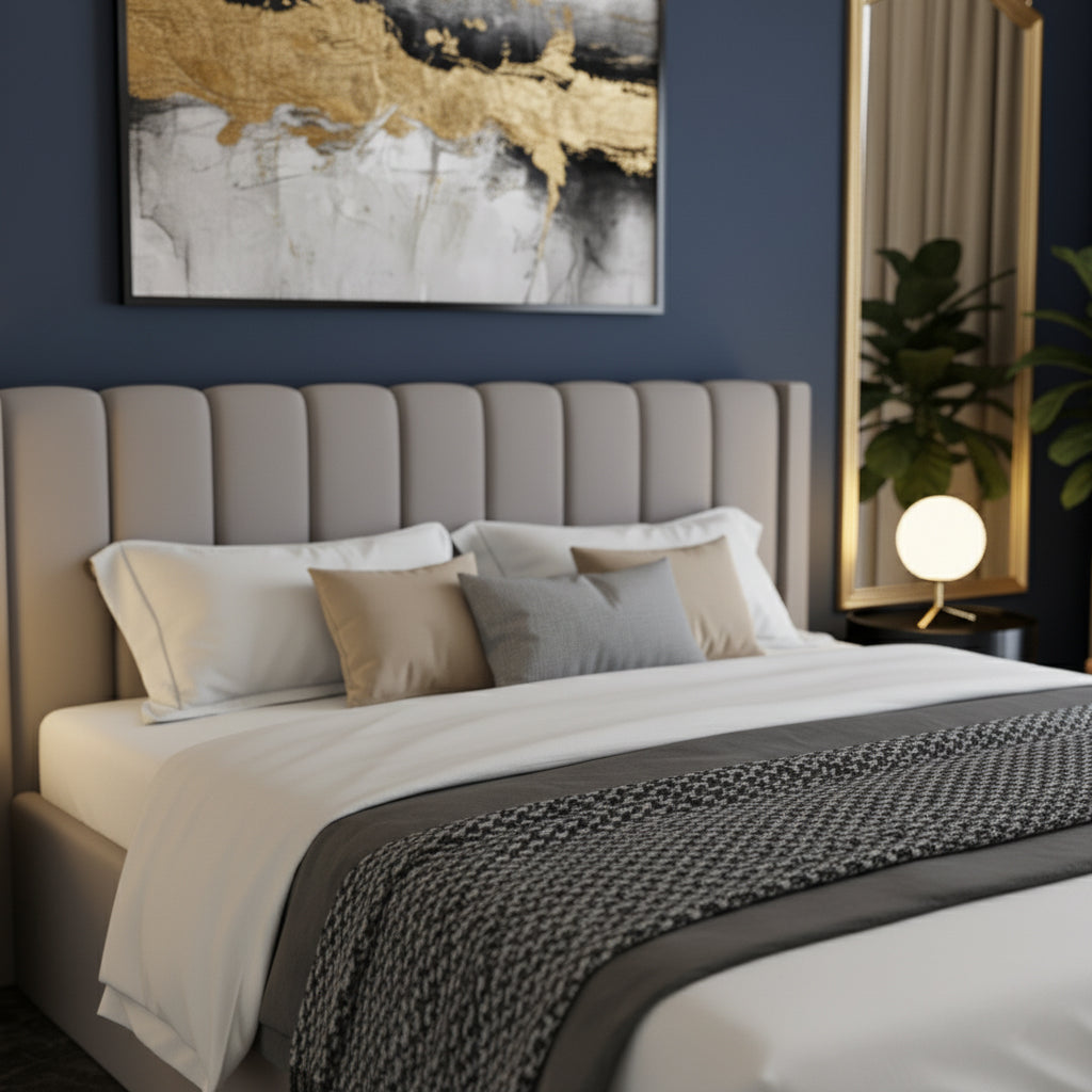King Size Upholstered Platform Bed 180x200cm - Premium Bedroom Furniture UAE | INFINI HOMES