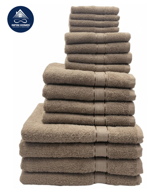 مجموعة مناشف حمام بيج داكن فاخرة الإمارات | عبوة عائلية 16 قطعة قطن دبي - Premium Dark Beige Bath Towel Set UAE | 16 Piece Family Pack Cotton Dubai