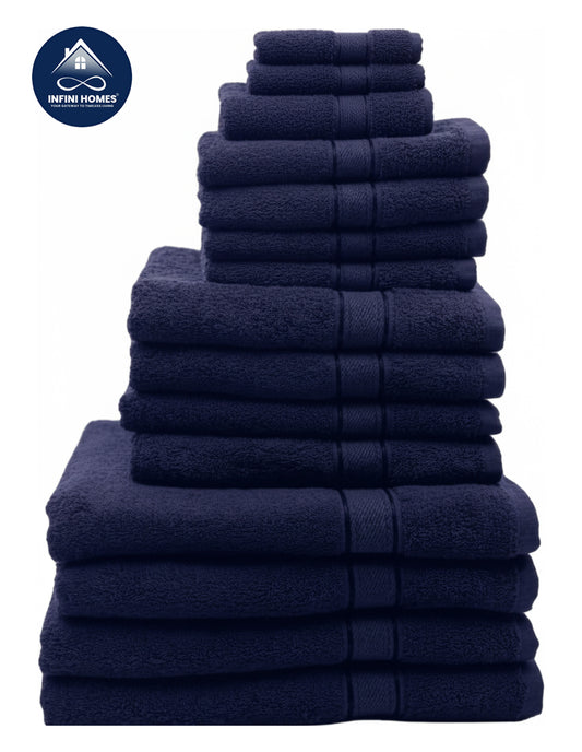 Premium Navy Blue Bath Towel Set UAE | 16 Piece Family Pack Cotton Dubai Abu Dhabi