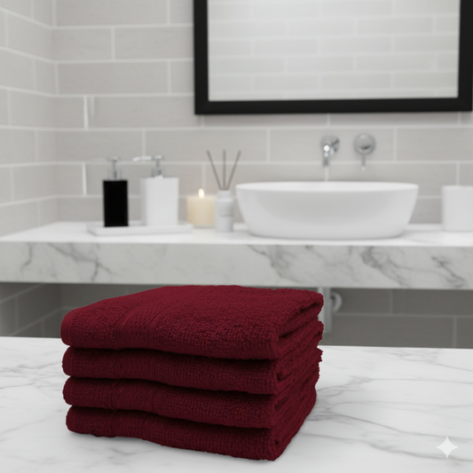 Premium Daffodil Burgundy Face Towels 500 GSM Cotton Dubai UAE Luxury Bathroom Set | مناشف وجه فاخرة لون أصفر نرجسي وبرغندي قطن 500 جرام دبي الإمارات مجموعة حمام فاخرة