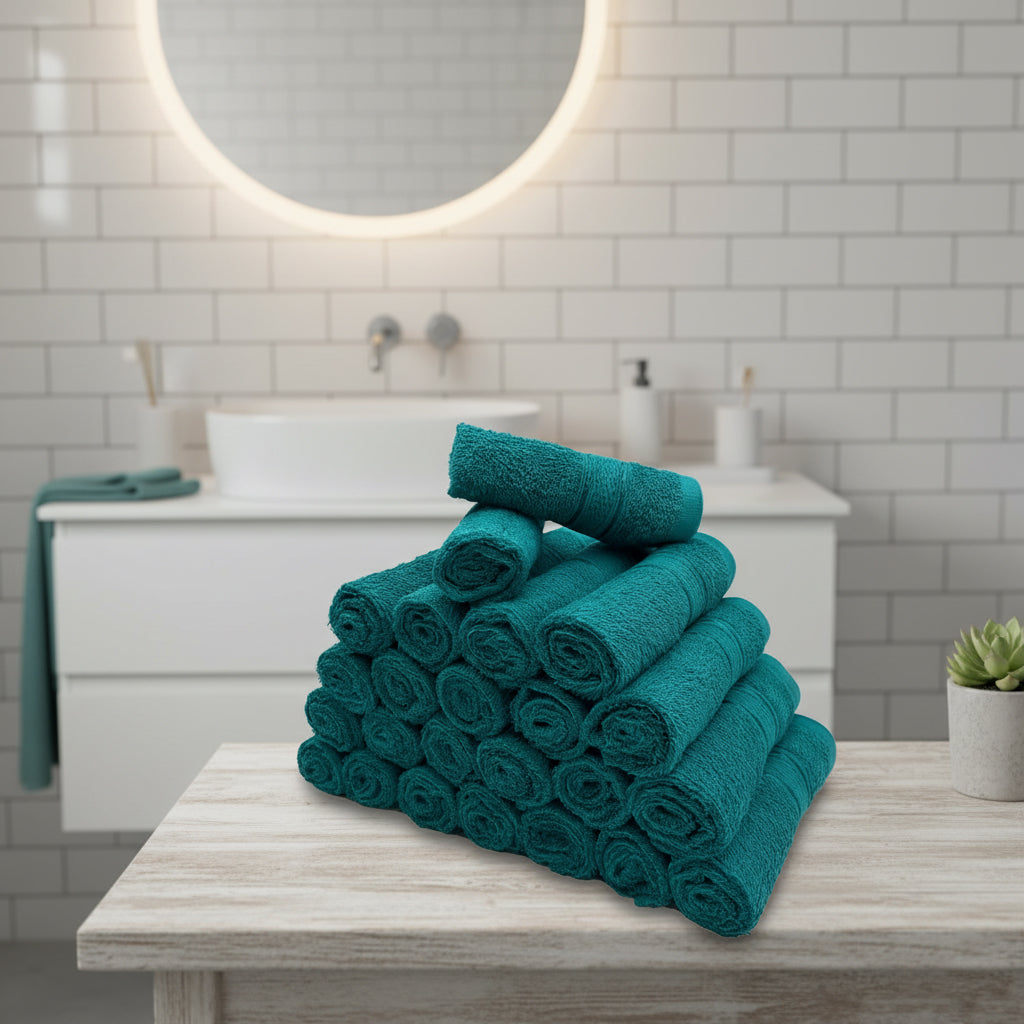 Premium Turquoise Face Towel Set UAE Dubai - 500 GSM Cotton 24 Pack Tropical Blue
