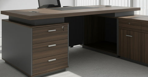 L Shaped Office Desk 200cm with Mobile Drawer - Premium Executive Table UAE | INFINI HOMES