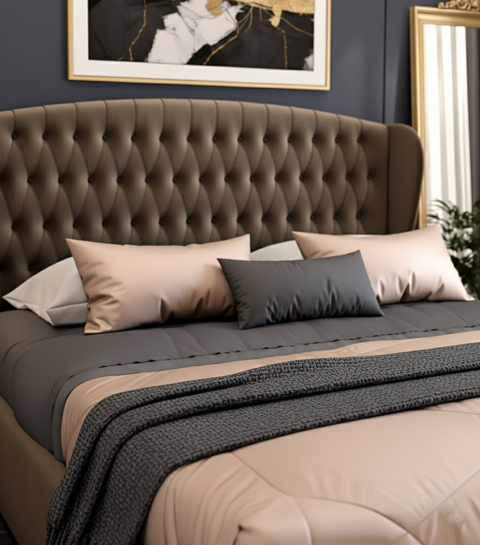 Luxury Super King Bed 200x200cm UAE | Premium Wingback Tufted Wooden Bed Dubai Abu Dhabi