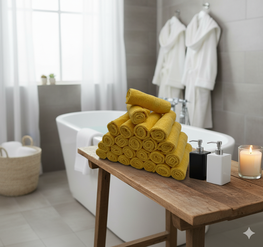 مناشف قطن أصفر نرجسي عالية الجودة 500 جرام - ملمس ناعم فاخر الإمارات | High Quality Daffodil Yellow Cotton Towels 500 GSM - Luxury Soft Texture UAE