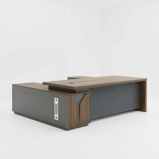 L Shaped Office Desk 180x160cm with Drawers - Walnut Grey | Dubai UAE