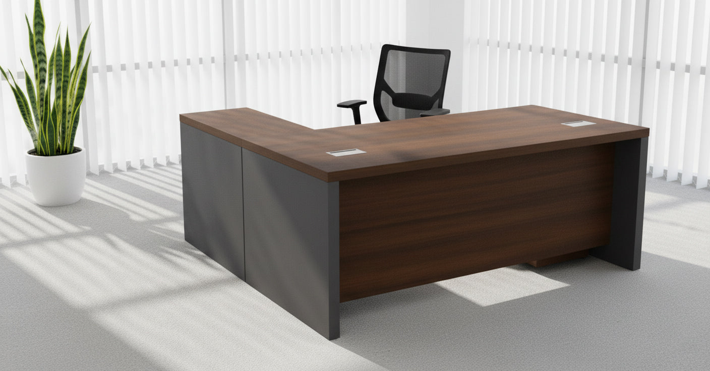 L-Shaped Office Desk 200x170cm with Mobile Drawer - Premium Executive Table UAE | INFINI HOMES