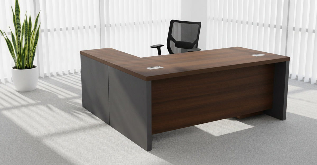 L-Shaped Office Desk 200x170cm with Mobile Drawer - Premium Executive Table UAE | INFINI HOMES