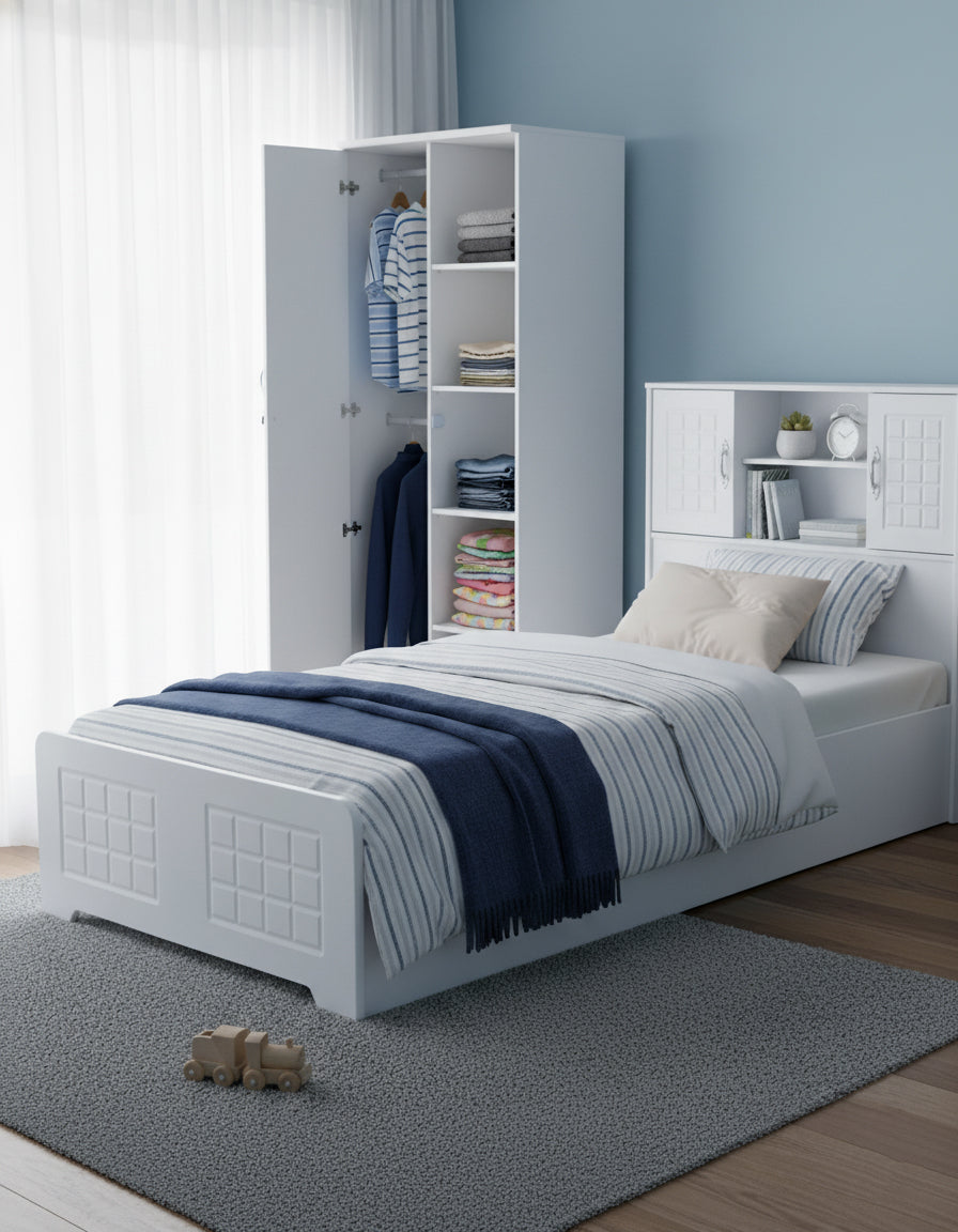 INFINI HOMES 2 Door Wooden Wardrobe UAE - White Engineered Wood 1 Lockable Drawer Modern Dubai Abu Dhabi Sharjah