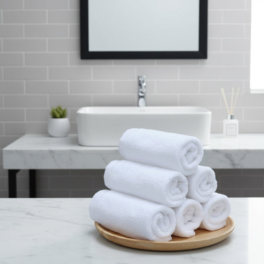 Premium 600 GSM combed cotton face towel set in iris white - luxury hotel spa quality towels Dubai UAE