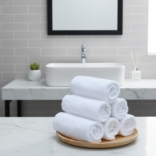 Premium Iris White Luxury Face Towel Set UAE Dubai - 600 GSM Combed Cotton Hotel Spa Quality | مجموعة مناشف الوجه الفاخرة باللون الأبيض الآيريس الإمارات دبي - قطن ممشط 600 جرام جودة فندقية سبا