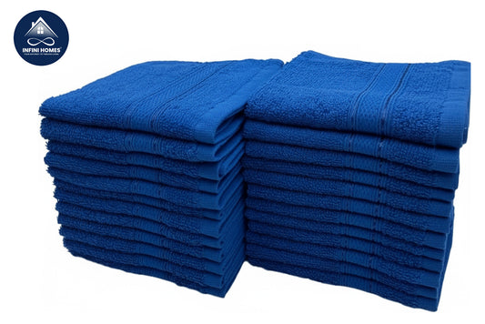 منشفة وجه زرقاء ملكية فاخرة - مجموعة 24 قطعة قطن 500 جرام جودة فندقية دبي الإمارات | Premium Royal Blue Face Towel Set UAE Dubai - 500 GSM Cotton 24 Pack Hotel Quality