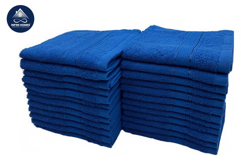 منشفة وجه زرقاء ملكية فاخرة - مجموعة 24 قطعة قطن 500 جرام جودة فندقية دبي الإمارات | Premium Royal Blue Face Towel Set UAE Dubai - 500 GSM Cotton 24 Pack Hotel Quality