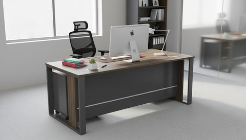 Office Desk 160x80cm with Metal Legs & Pedestal Drawer - Walnut Grey | Dubai UAE