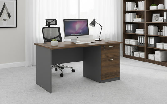 INFINI HOMES Office Table UAE - Model ECO-D028-140 Walnut Grey 140x70cm 2 Drawers Dubai Abu Dhabi Sharjah