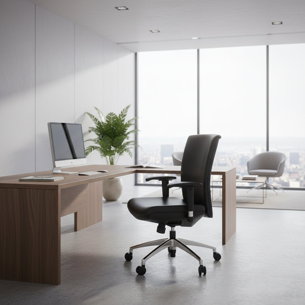 Premium Office Chair Dubai UAE - ZEUS Series Black Leather with Lumbar Support | INFINI HOMES