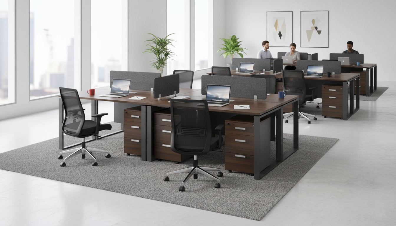 2 Person Office Workstation Desk Dubai UAE - Walnut Grey 240x60cm with Drawers
