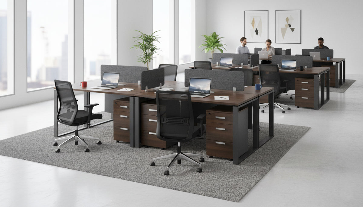 2 Person Office Workstation Desk Dubai UAE - Walnut Grey 240x60cm with Drawers