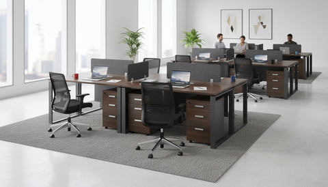 2 Person Office Workstation Desk Dubai UAE - Walnut Grey 240x60cm with Drawers