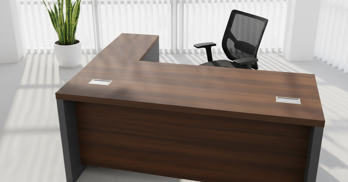 L-Shaped Office Desk 200x170cm with Mobile Drawer - Premium Executive Table UAE | INFINI HOMES