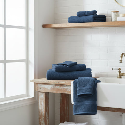 INFINI HOMES Navy Blue Luxury Cotton Towel Set - Premium Hotel Quality Bath Linen UAE