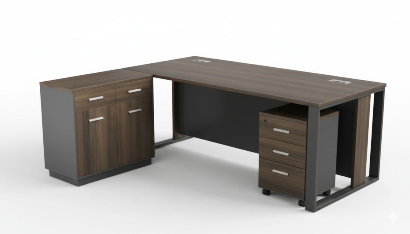 Office Desk Set with Side Table & Pedestal Drawer 160x80cm - Dubai UAE | INFINI HOMES