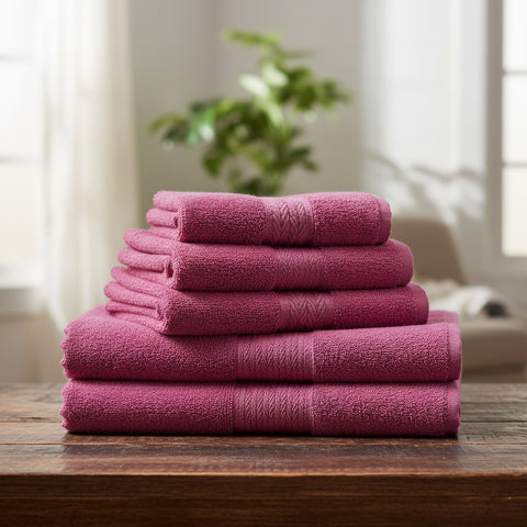Premium Daffodil Fuchsia Pink Face Towel Set UAE Dubai - 500 GSM Cotton 6 Pack 30x30cm
