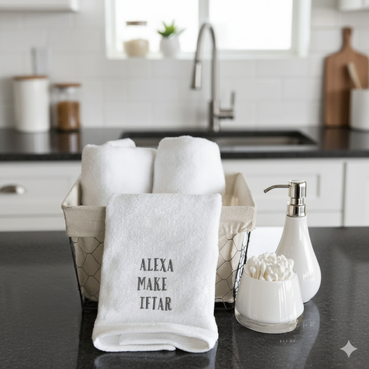 منشفة مطبخ رمضان الإمارات - أليكسا اصنعي الإفطار مطرزة قطن فاخر دبي | Ramadan Kitchen Towel UAE - Alexa Make Iftar Embroidered Premium Cotton Dubai