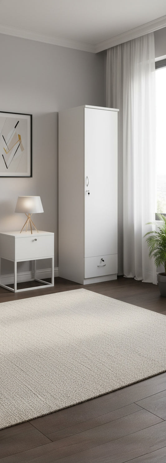 INFINI HOMES Single Door Wooden Wardrobe UAE - White Engineered Wood 1 Drawer Modern Dubai Abu Dhabi Sharjah