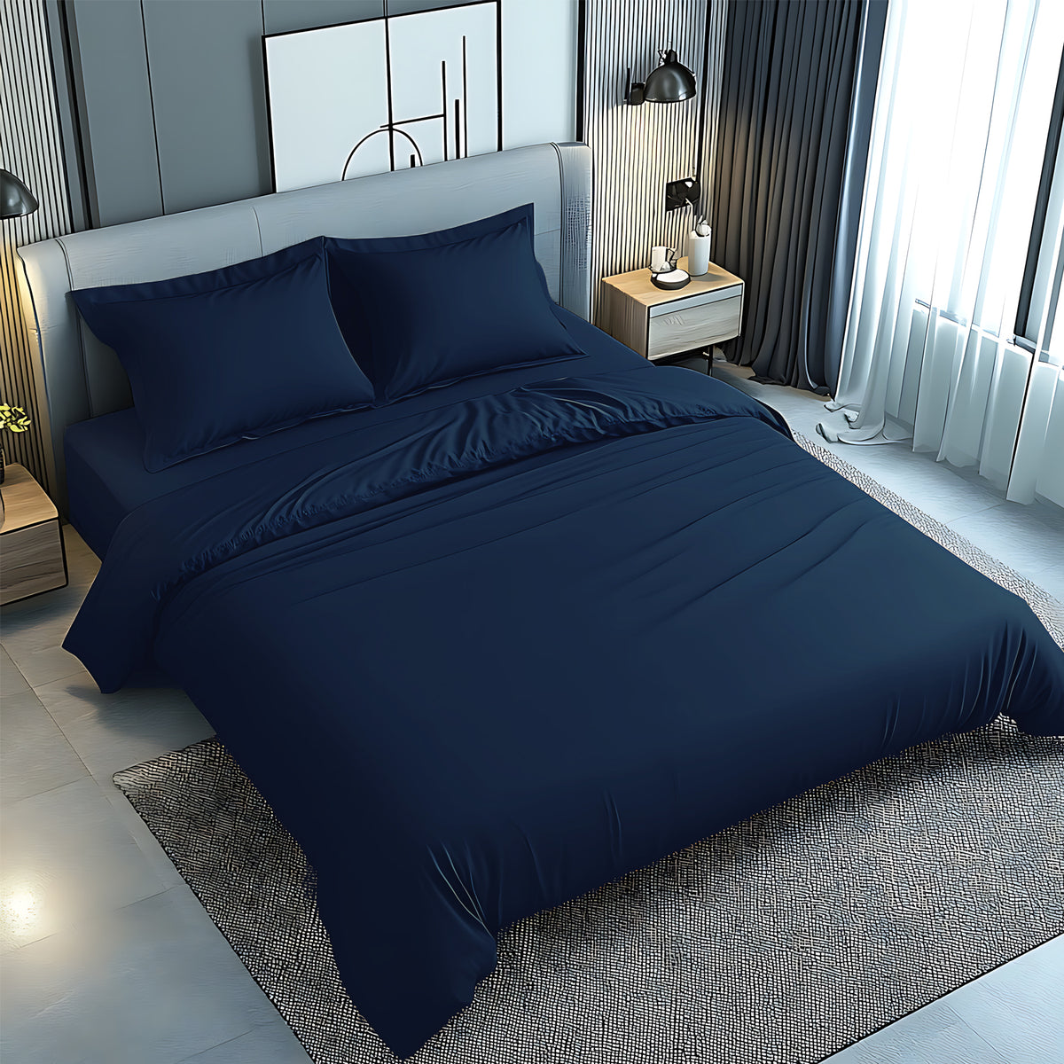 Premium Navy Blue Bedsheet Dubai UAE | Ultra-Soft Microfiber 160x220cm | INFINI HOMES