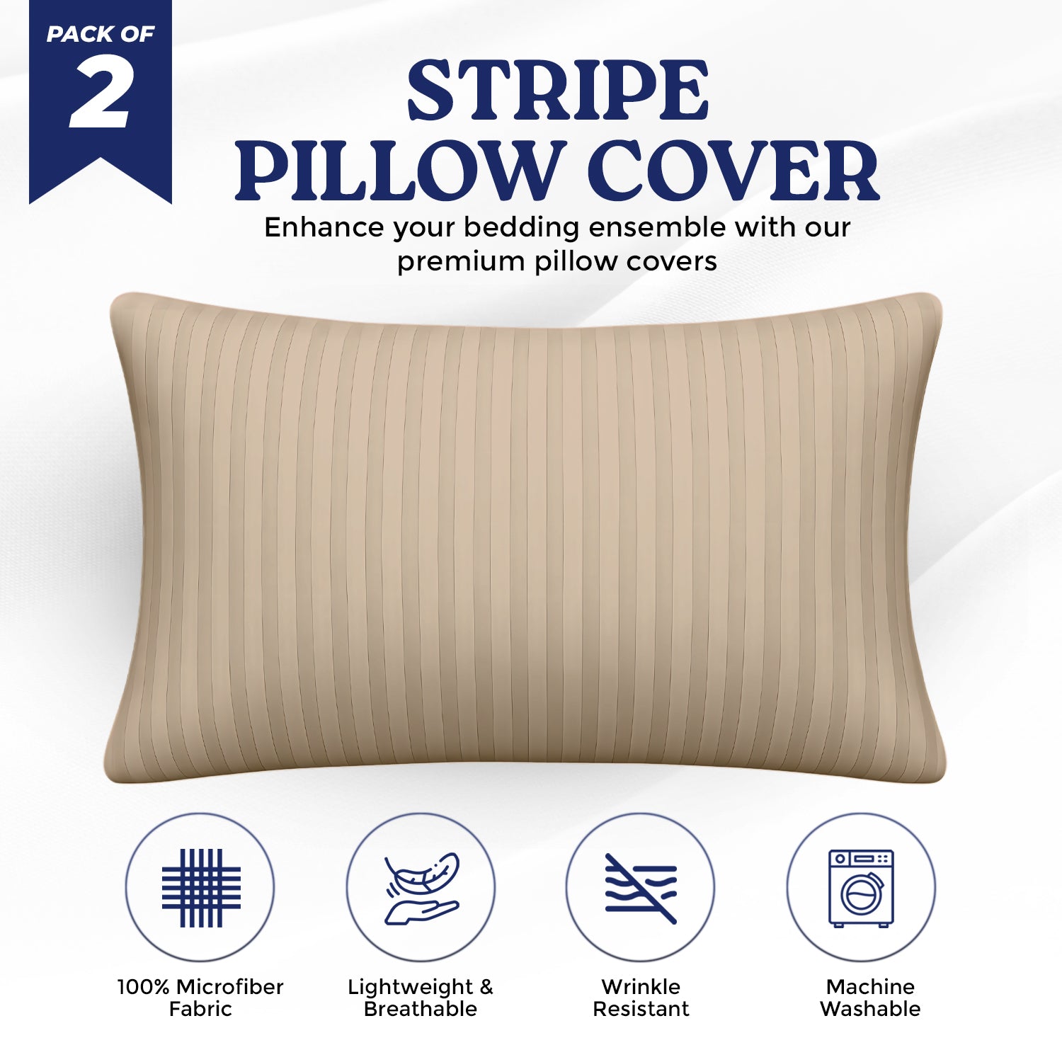 INFINI HOMES Premium Pillow Covers UAE - 50x75cm Microfiber Stripe Ivory Set of 2