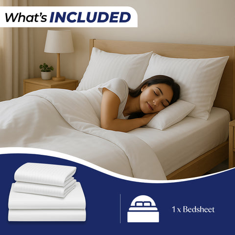 Premium Stripe Bedsheet Dubai UAE | White 160x220cm | Infini HOMES Microfiber