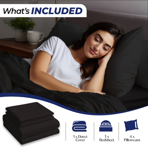 Premium 6-Piece Bedding Set Dubai UAE | Black Microfiber Duvet Cover Set 240x260cm | Free Delivery Across All Emirates