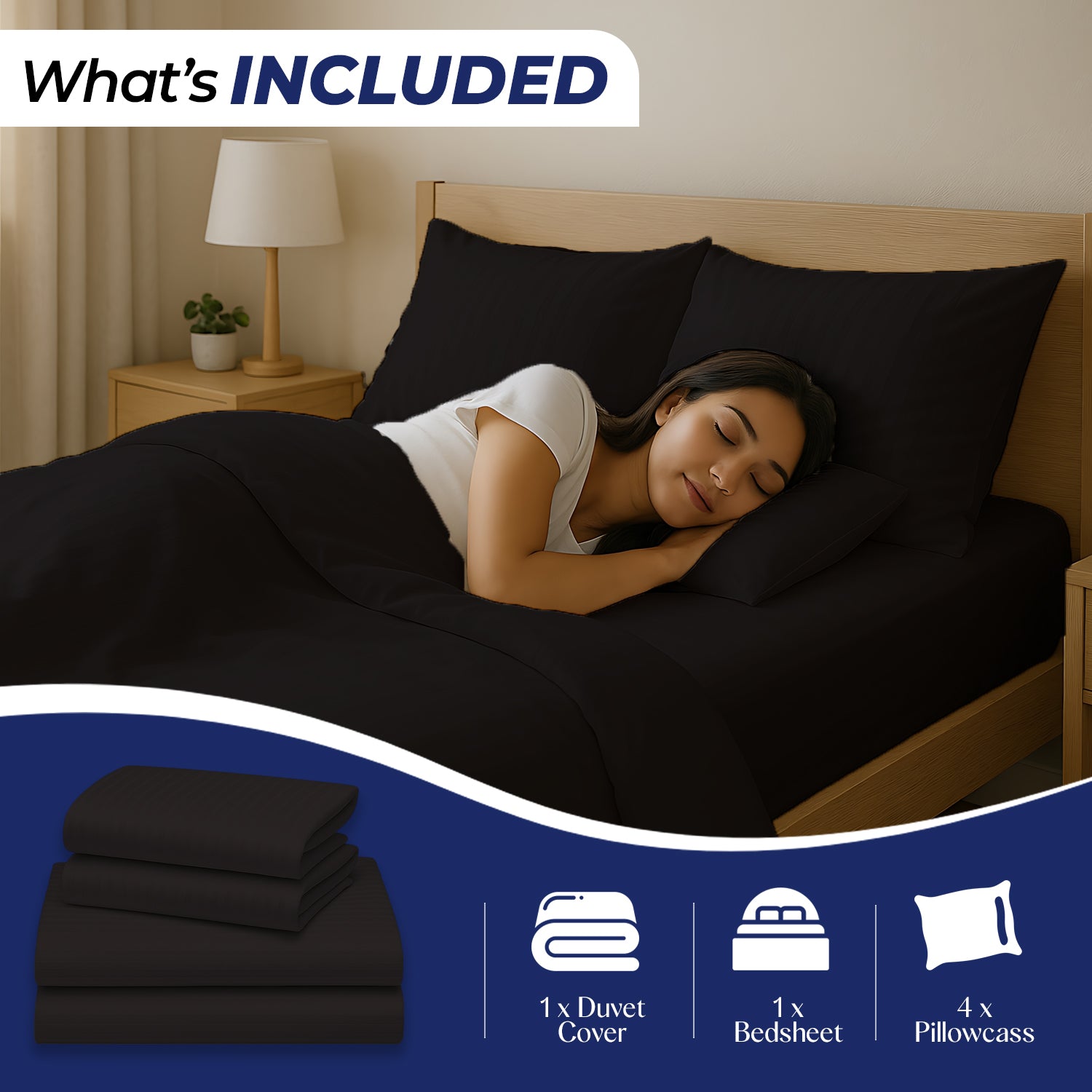 Premium 6-Piece Bedding Set Dubai UAE - Black Stripe Microfiber Duvet Cover Set 220x240cm - Delivery Across All Emirates