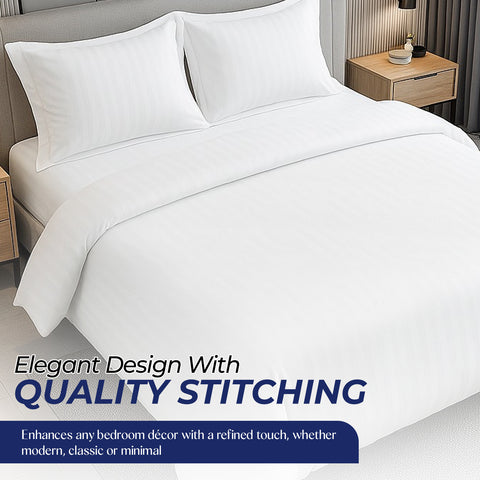 Premium Stripe Bedsheet UAE | White 220x240cm | Dubai Abu Dhabi Sharjah Delivery