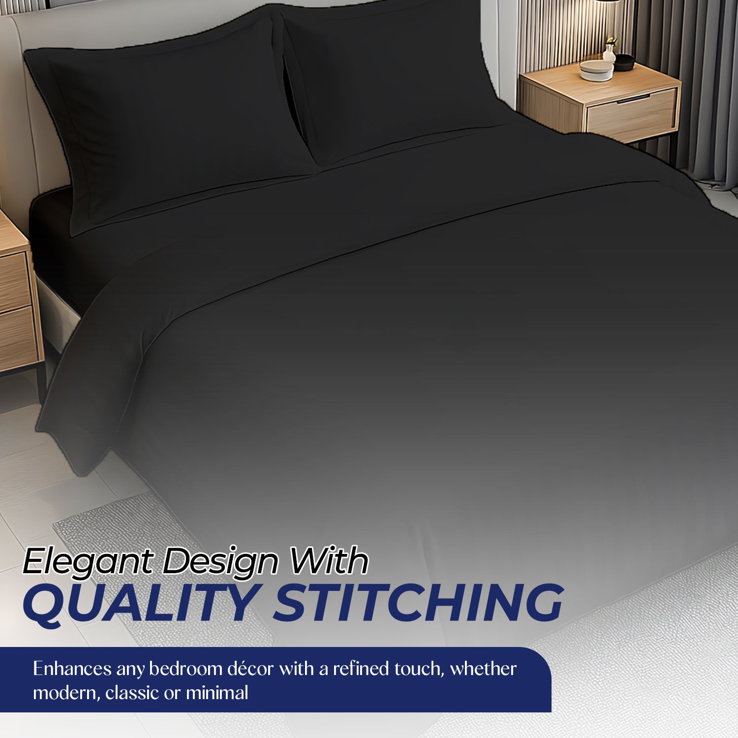 Premium 6-Piece Bedding Set Dubai UAE - Black Stripe Microfiber Duvet Cover Set 220x240cm - Delivery Across All Emirates