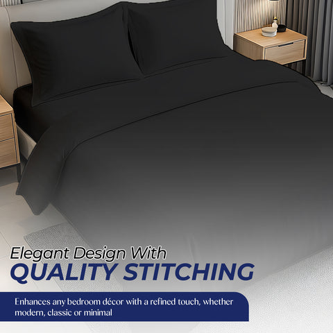 Premium 6-Piece Bedding Set Dubai UAE - Black Stripe Microfiber Duvet Cover Set 220x240cm - Delivery Across All Emirates