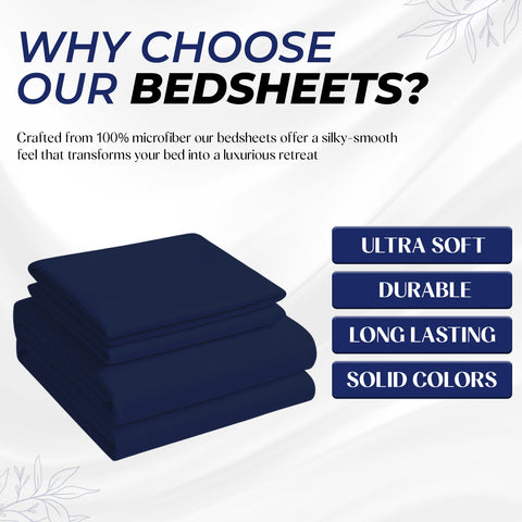 Premium Navy Blue Bedsheet Dubai UAE | Ultra-Soft Microfiber 160x220cm | INFINI HOMES