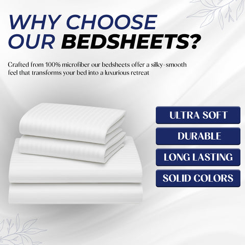 Premium Stripe Bedsheet Dubai Abu Dhabi - White 240x260cm - UAE Wide Delivery | INFINI HOMES