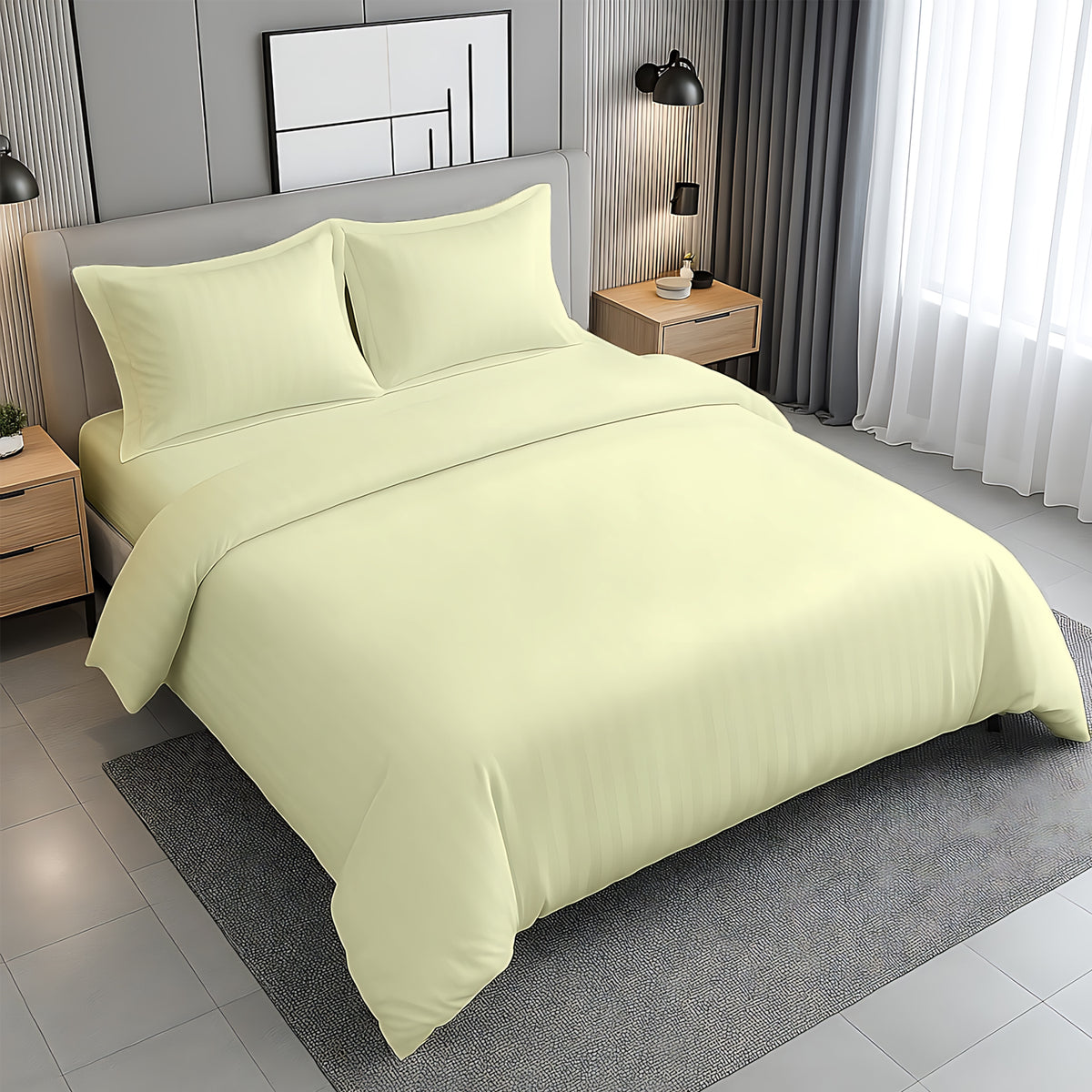 Premium Stripe Bedsheet Dubai UAE | White 160x220cm | Infini HOMES Microfiber Cream