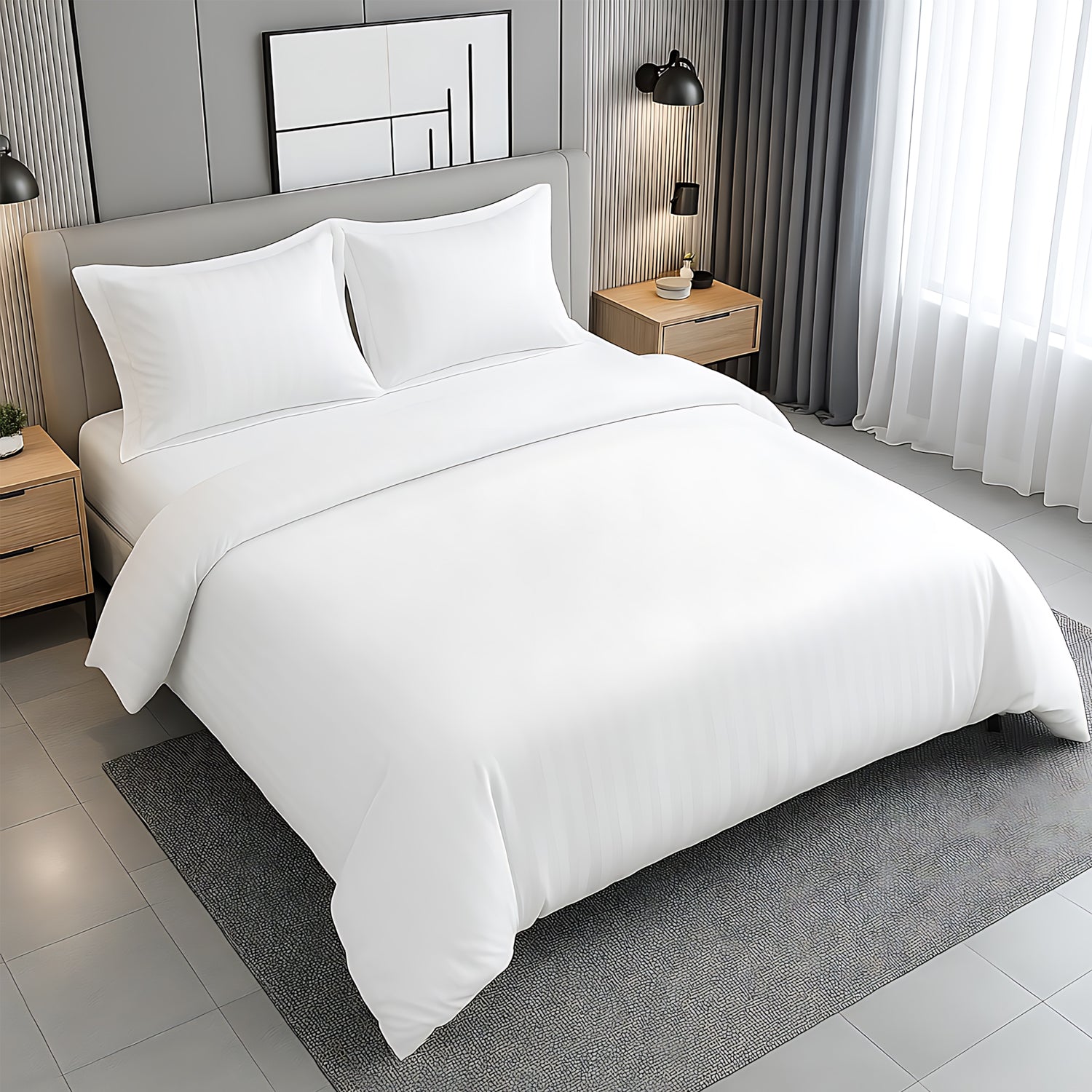 Premium 6-Piece Bedding Set Dubai UAE - Black Stripe Microfiber Duvet Cover Set 220x240cm - Delivery Across All Emirates
