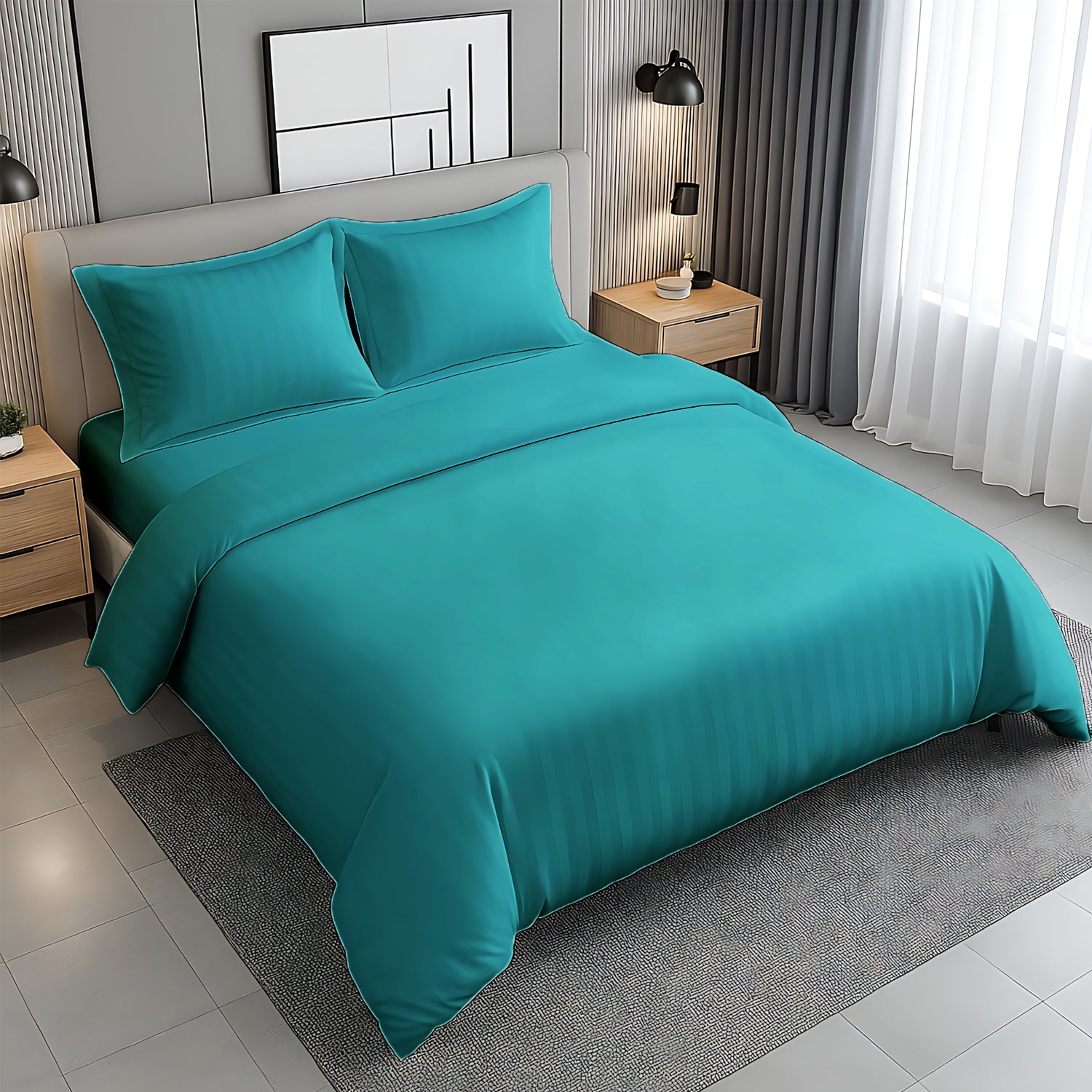 Premium Stripe Bedsheet UAE | White 220x240cm | Dubai Abu Dhabi Sharjah Delivery