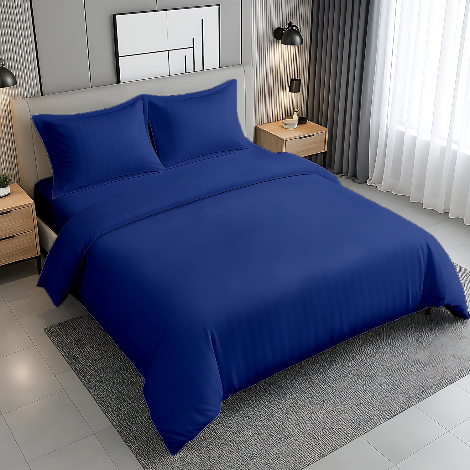 Premium Stripe Bedsheet Dubai UAE | White 160x220cm | Infini HOMES Microfiber
