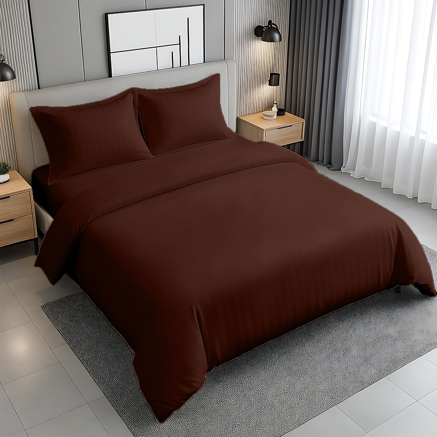 Premium Stripe Bedsheet Dubai Abu Dhabi - White 240x260cm - UAE Wide Delivery | INFINI HOMES