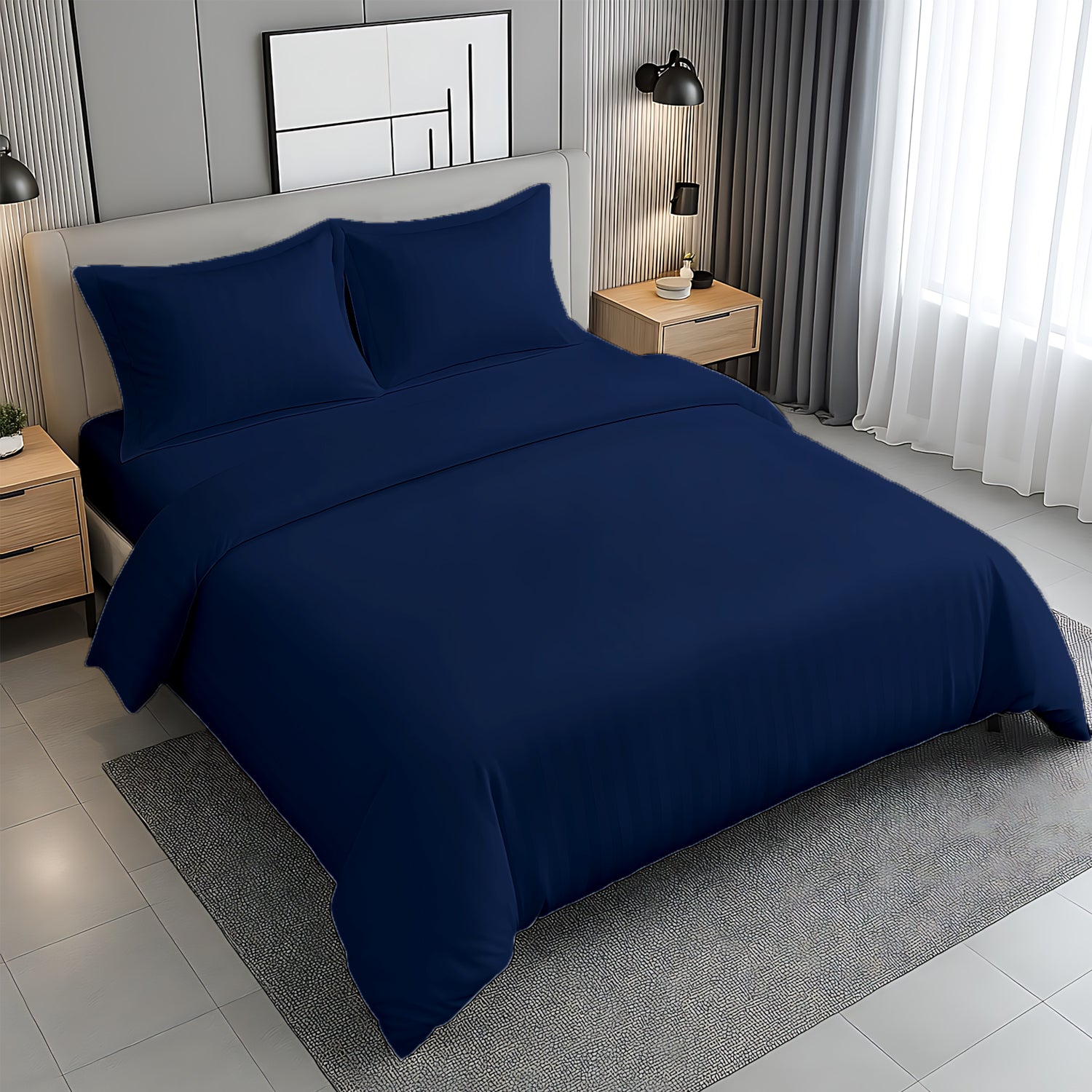 Premium Stripe Bedsheet Dubai Abu Dhabi - White 240x260cm - UAE Wide Delivery | INFINI HOMES